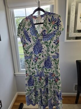Jude Connally White Maxi Dress with Blue Floral & Green Leaf Print